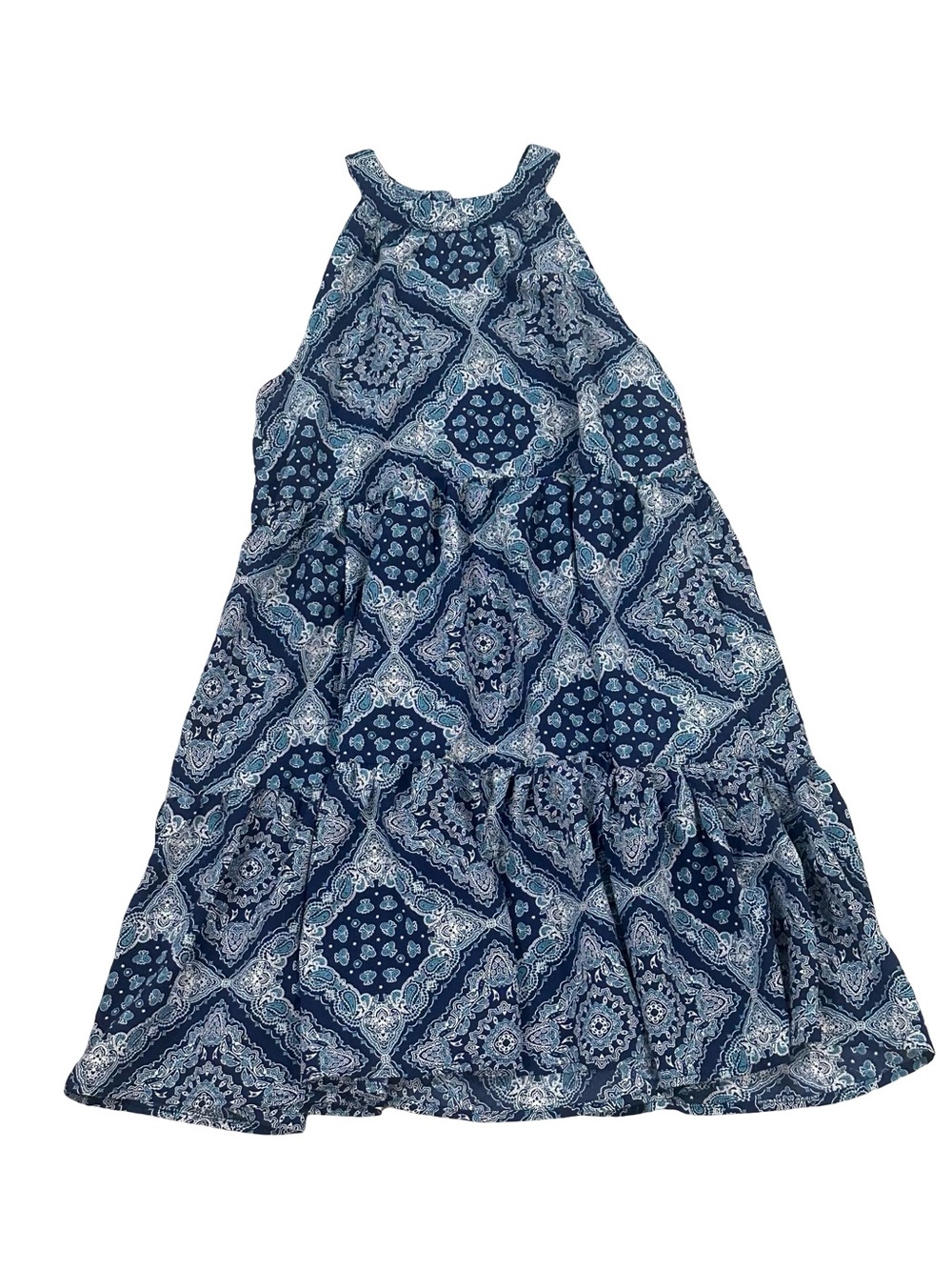 EUC Hayden Girls Size Small Navy and White Paisley Halter Tiered Dress